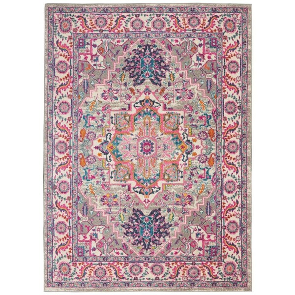 Palacedesigns 5 x 7 ft. Light Gray & Pink Medallion Area Rug PA2627599 - main